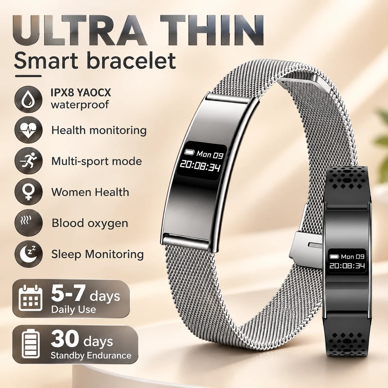 New Fitness Tracker Smart Bracelet New Men Women Health Monitoring Fitness Smart Watch Heart Rate Sleep Monitoring Smart Band