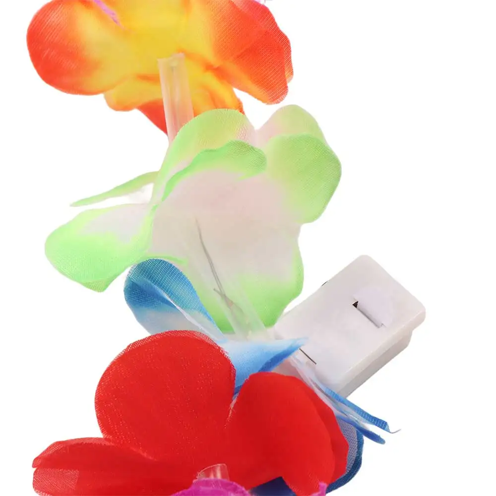 Glow In The Dark LED Necklace Artificial Flower Rainbow Lei Flower Wreath Light Up Tropical Design Light Up Necklace