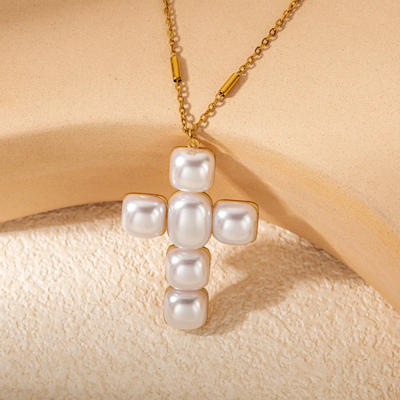 Fashion Cross Expanded Pearl Regular Necklace Simple Graceful Special-Interest Design High-Grade Clavicle Chain