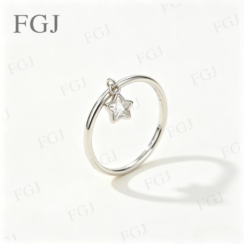 S925 Sterling Silber Trendiger Kleiner Stern-Anhängerring für Frauen Romantisches Jubiläums- und Geburtstagsgeschenk Feiner Schmuck für Sie – Detail 3