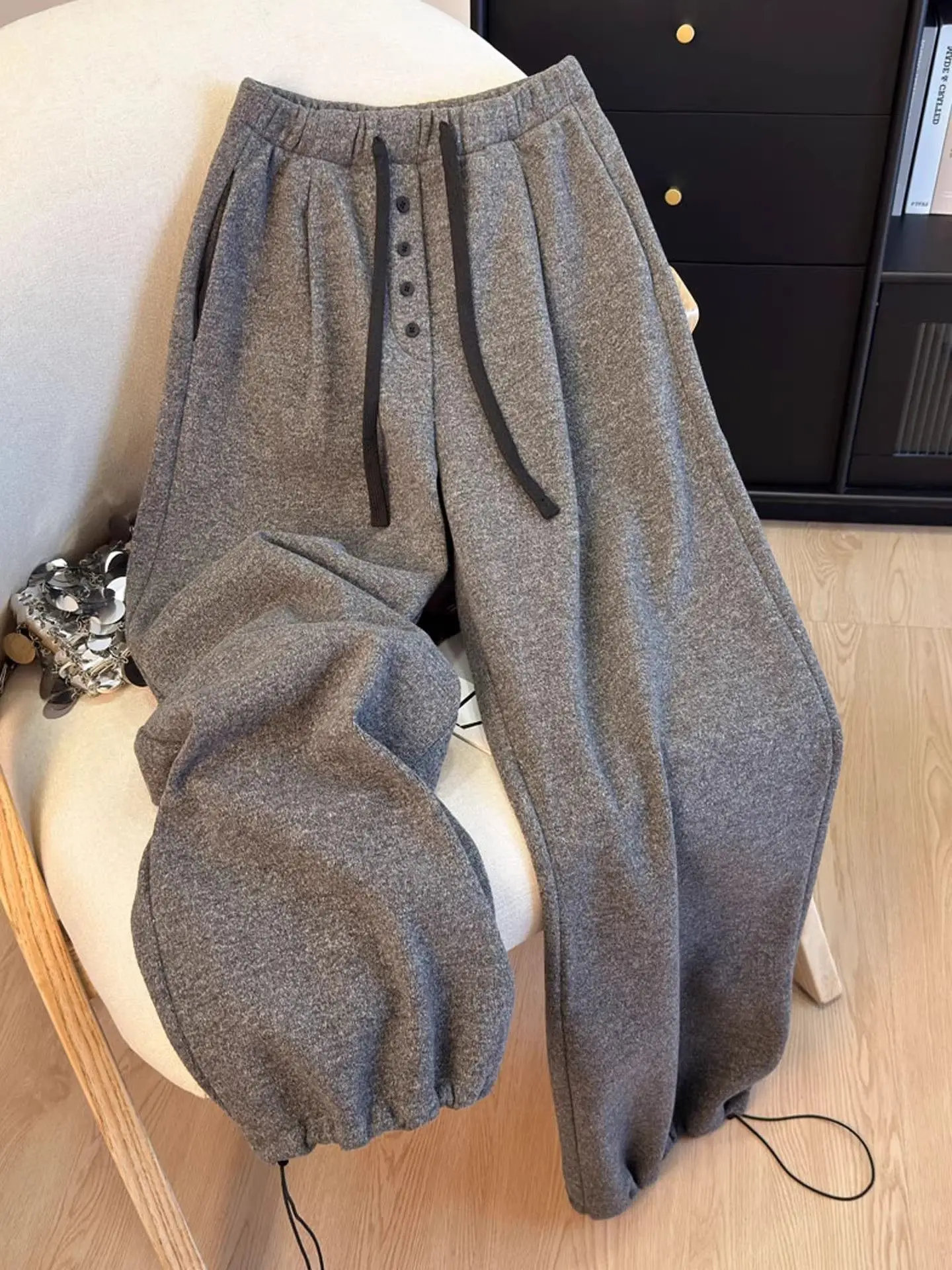 

Брюки в стиле американского ретро с несколькими рядами пуговиц, повседневные, для мужчин и женщин, весна-осень, свободные, облегающие, спортивные, с манжетами