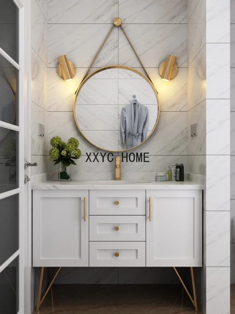 

Light Luxury Bathroom Cabinet Combination Solid Wood Modern Minimalist Wash Basin Stone Plate Hand Washing Washbasin One