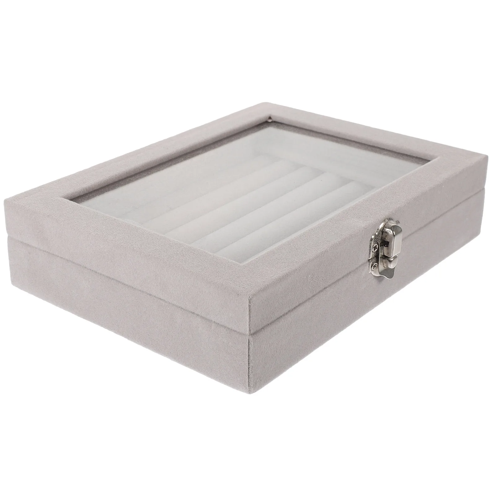 

Creative Gray Velvet Display Box with Clear Lid for Jewelry Storage and Perfect for Dresser Table Organizer Case