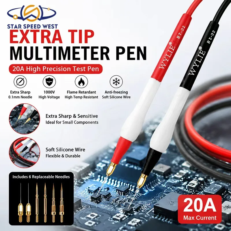WYLIE BT-22 High Precision Multimeter Test Probes Kit with 3 Replaceable Needles Durable For Phone Motherboard Repair Tools