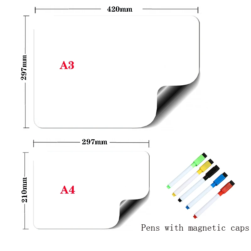 A3+A4 Magnetic Dry Erase Board Fridge Markers WhiteBoard Sheet Kitchen Erasable Flexible Refrigerator Magnet Memo Grocery List