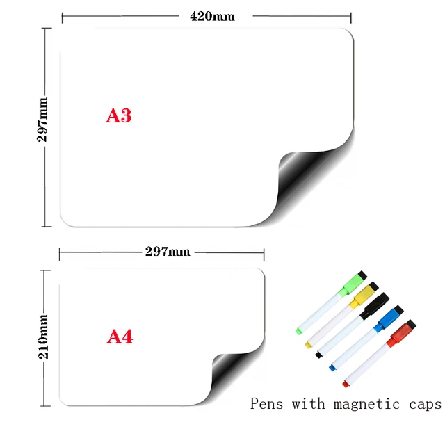 A3+A4 Magnetic Dry Erase Board Fridge Markers WhiteBoard Sheet Kitchen Erasable Flexible Refrigerator Magnet Memo Grocery List 4