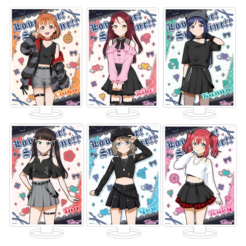 Лав Лайв! Новая иллюстрация: акриловый брелок-подставка с персонажами Sunshine Chika Takami, Riko Sakurauchi, Kanan Matsuura, Yoshiko Tsushima
