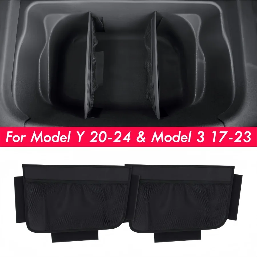 For Tesla Model Y 20-24 Rear Bottom Sub Trunk Divider Model 3 17-23 Trunk Organizer Dividers with Mesh Pockets for Storage, 2PCS