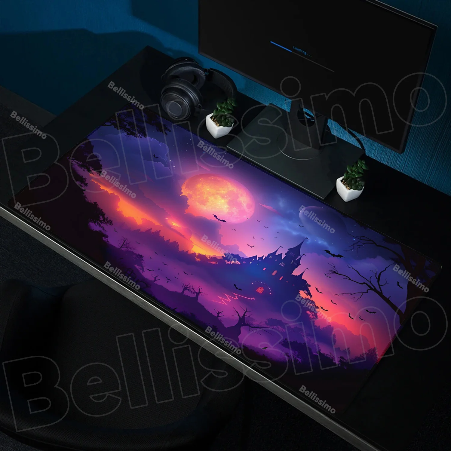 لوحة ماوس على شكل قلعة الألعاب على شكل قمر أحمر، سجادة كبيرة غير قابلة للانزلاق، حافة خياطة للكمبيوتر المحمول والكمبيوتر اللوحي، وسادات ماوس مطاطية للعبة المكتب، سجادة اللعب