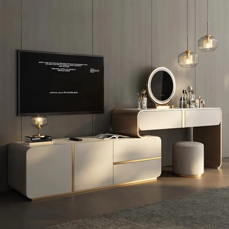 

Extension Large Modern Dressers Led Mirror Beige Wooden Girls Beauty Vanity Desk Bedroom Drawers Coiffeuse De Chambre Furniture