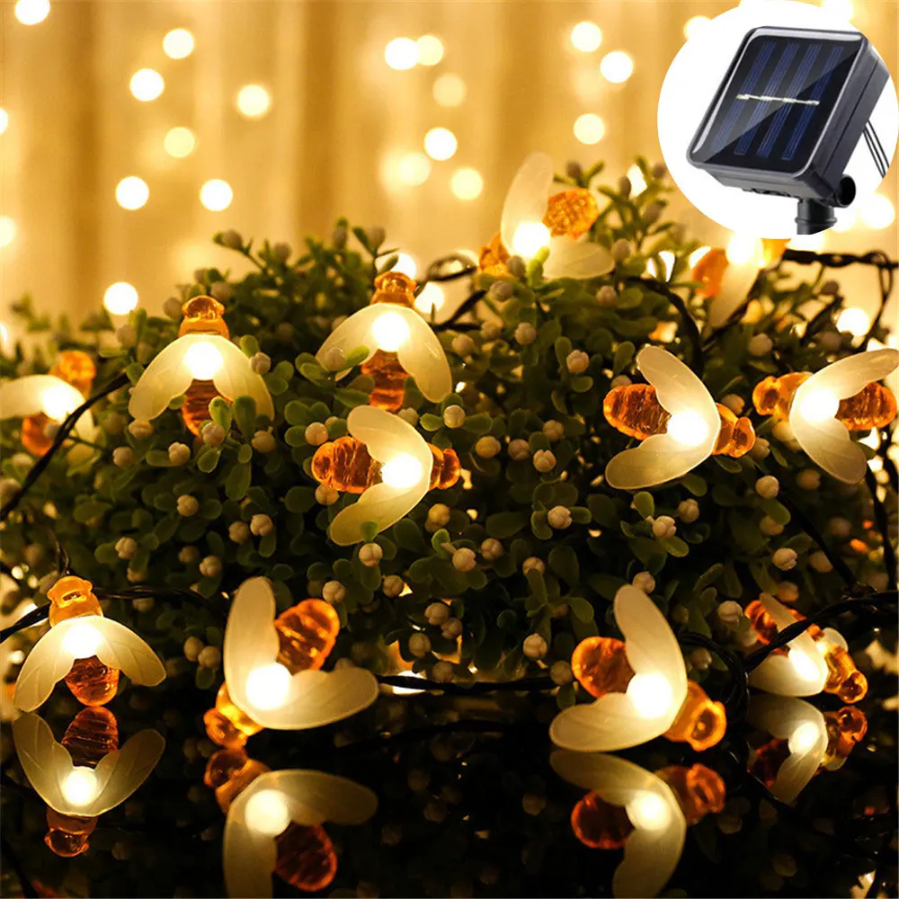 

50/100LED Solar Garden Lights, Honey Bee Fairy String Lights,7M 8 Mode Waterproof Outdoor Gargen Lighting For Flower Fence,Lawn