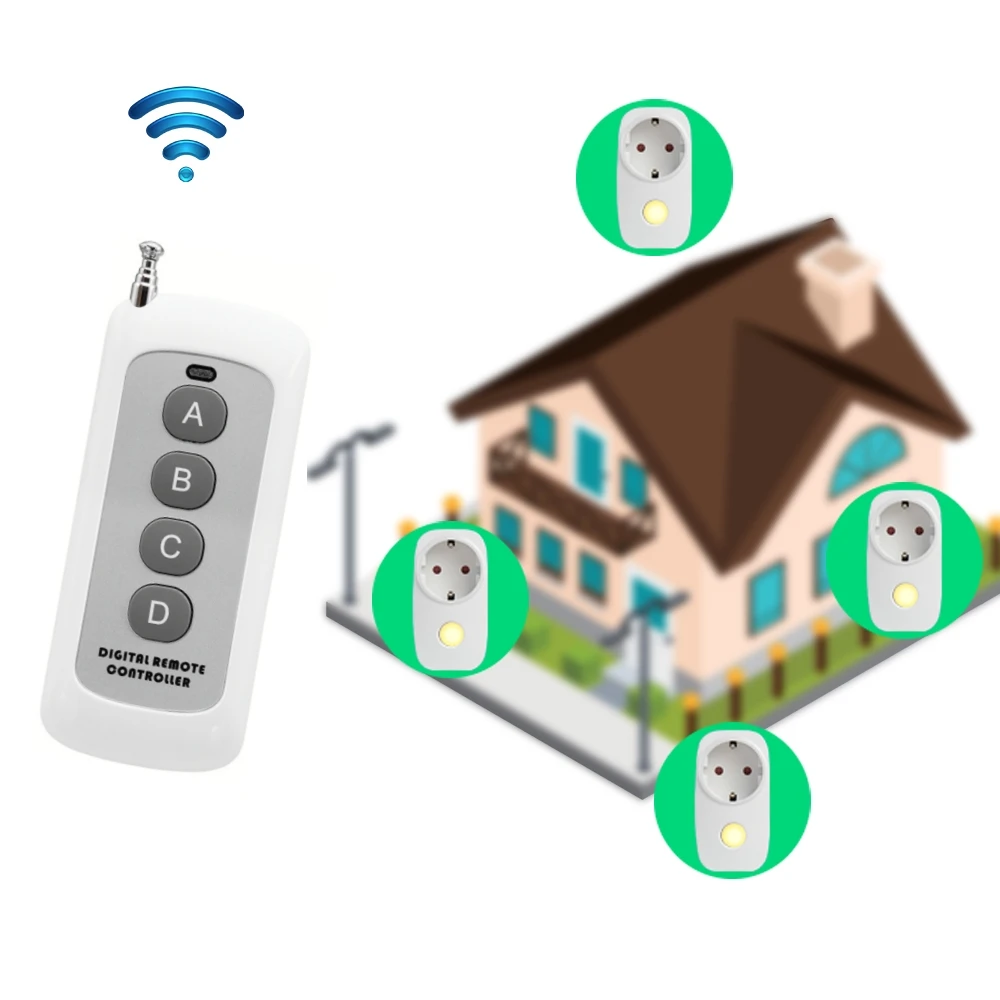 

433MHz RF Universal Remote Electric Socket with Remote Control 220V 16A EU Plug Control for Home Appliance/Lamp/Fan/Lighting