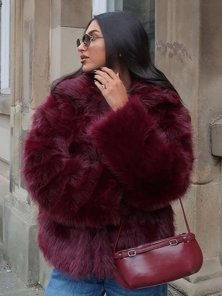 معطف فرو صناعي سترات نسائية شتوية بأكمام طويلة وأزرار سفلية ملابس خارجية معاطف نسائية أنيقة من الصوف معطف منفوش #4
