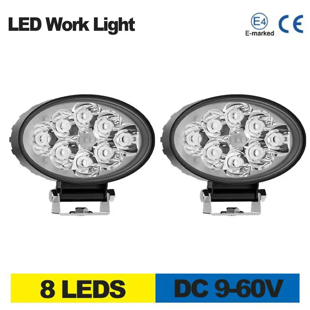 24W Oval LED Work Light DC9-36V Headlight For Loader Excavator Forklift Lighting Tractor Front Light Flood Spot Combo Beam