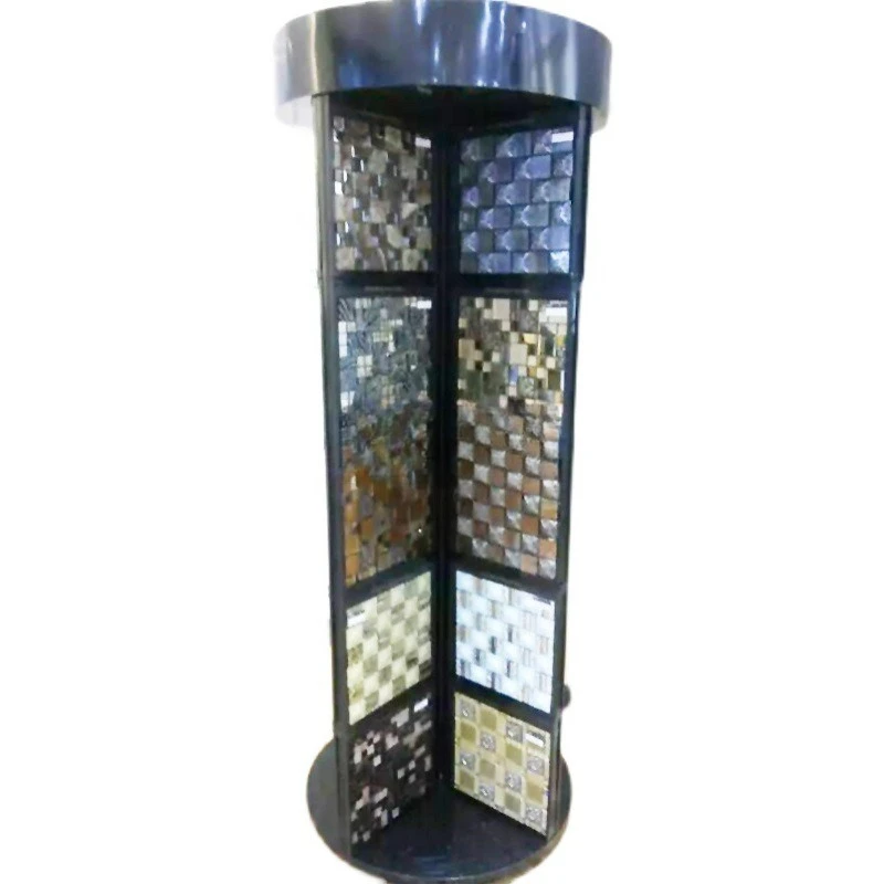 360-Degree rotating stone display rack disassembly and assembly movable mosaic display cabinet black