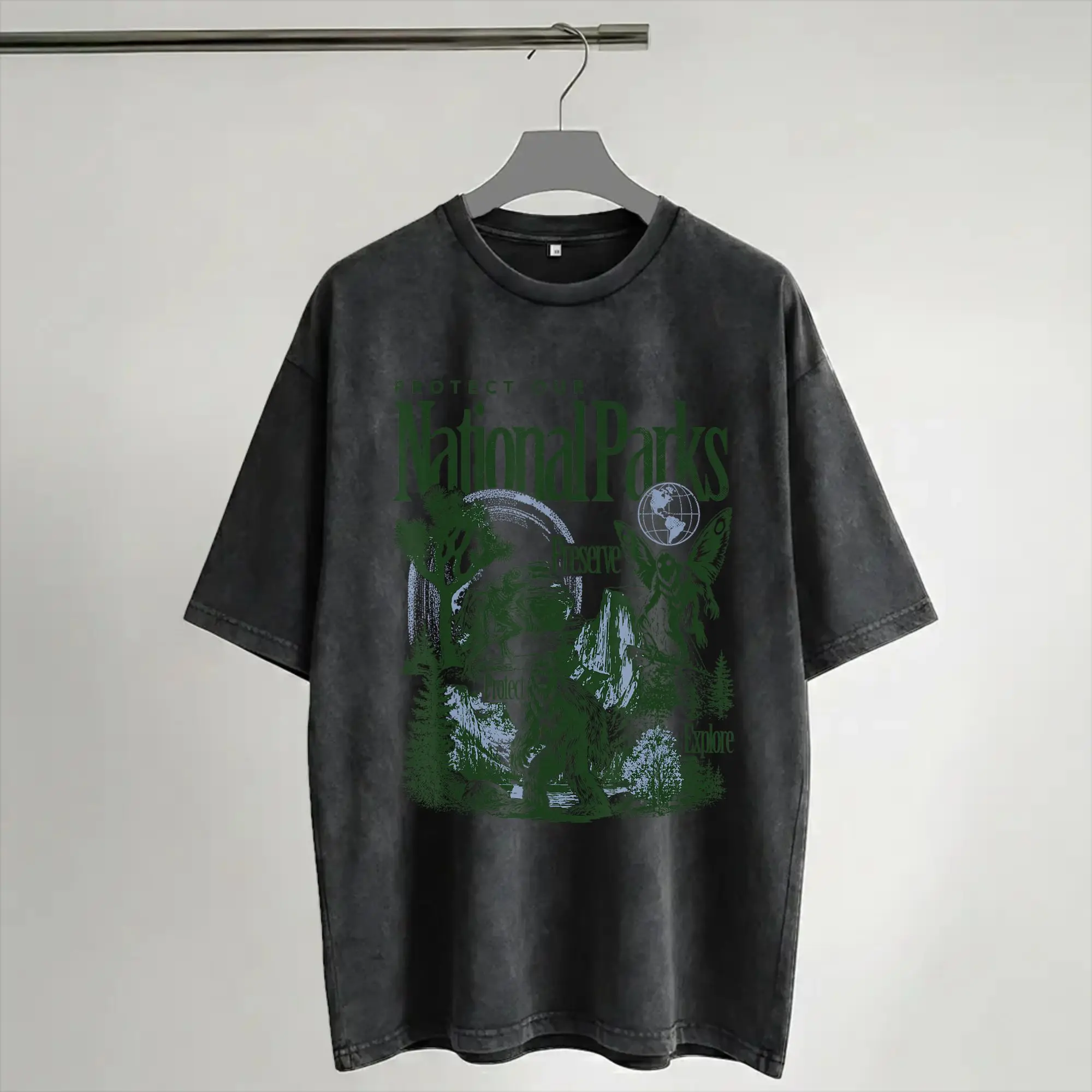 Protect Our National Parks Bigfoot Mothman Cryptid  Merch Washed T Shirts Men Women Streetwear Hip Hop T-Shirts