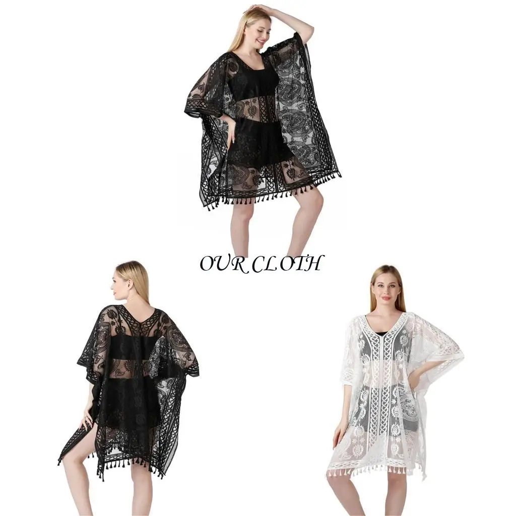 

Women Tassels Beach Cover Up See Through Swimsuit Cover Up Ladies Beach Dress Y1AC