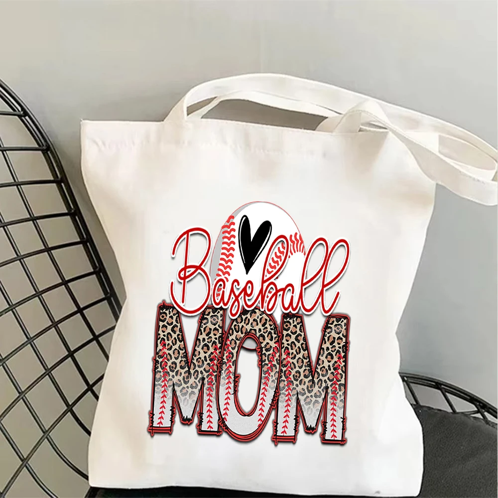 Leopard Stitch Baseball MOM Graphic Canvas Tote Bag Large Capacity Shoulder Handbag For Baseball Mama Sports Fan School Travel - view 2