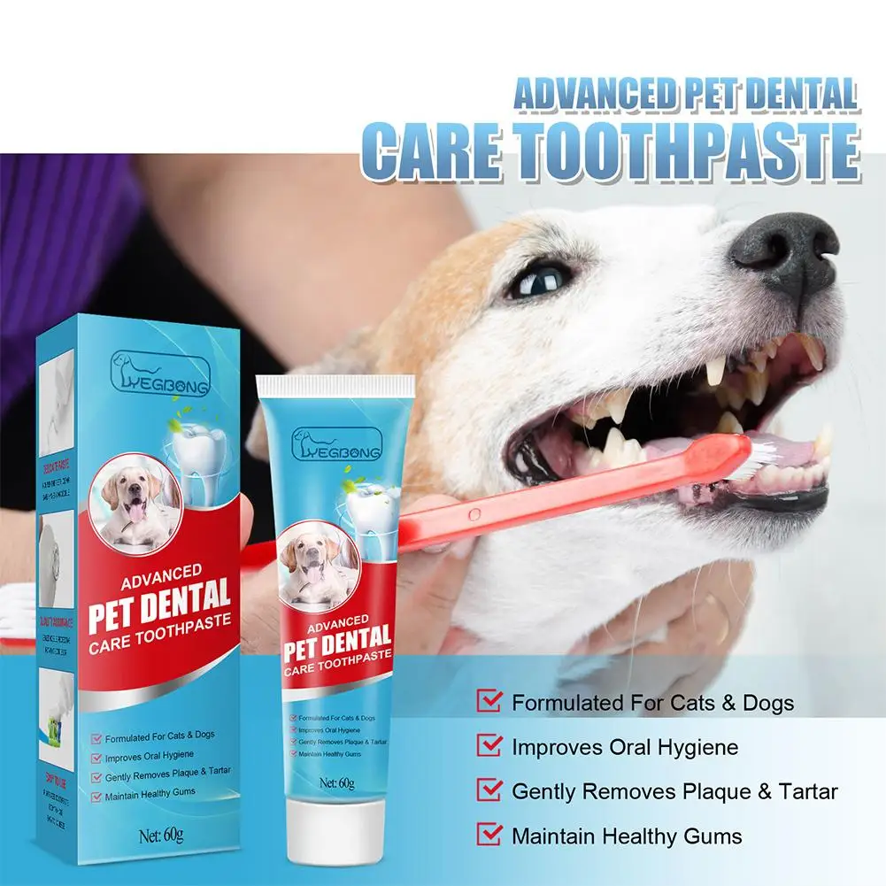 Pasta de dientes de respiración fresca para mascotas, productos comestibles para el cuidado de mascotas, desodorante, placa dental, 60g, R2J5