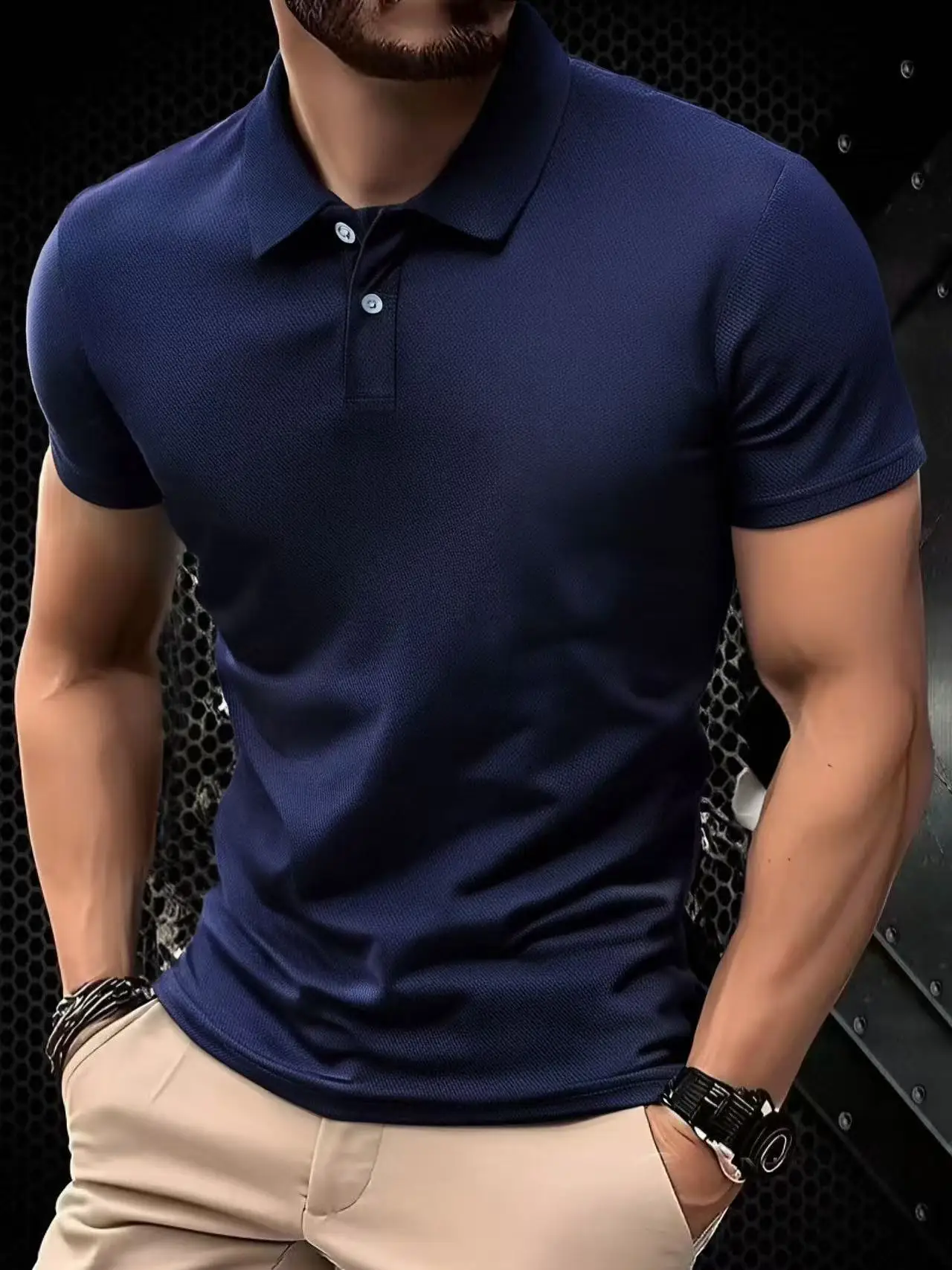 2025 Solid color polo shirt ultra-light men's quick-drying breathable sweat-wicking shirt suitable for fitness gym and running