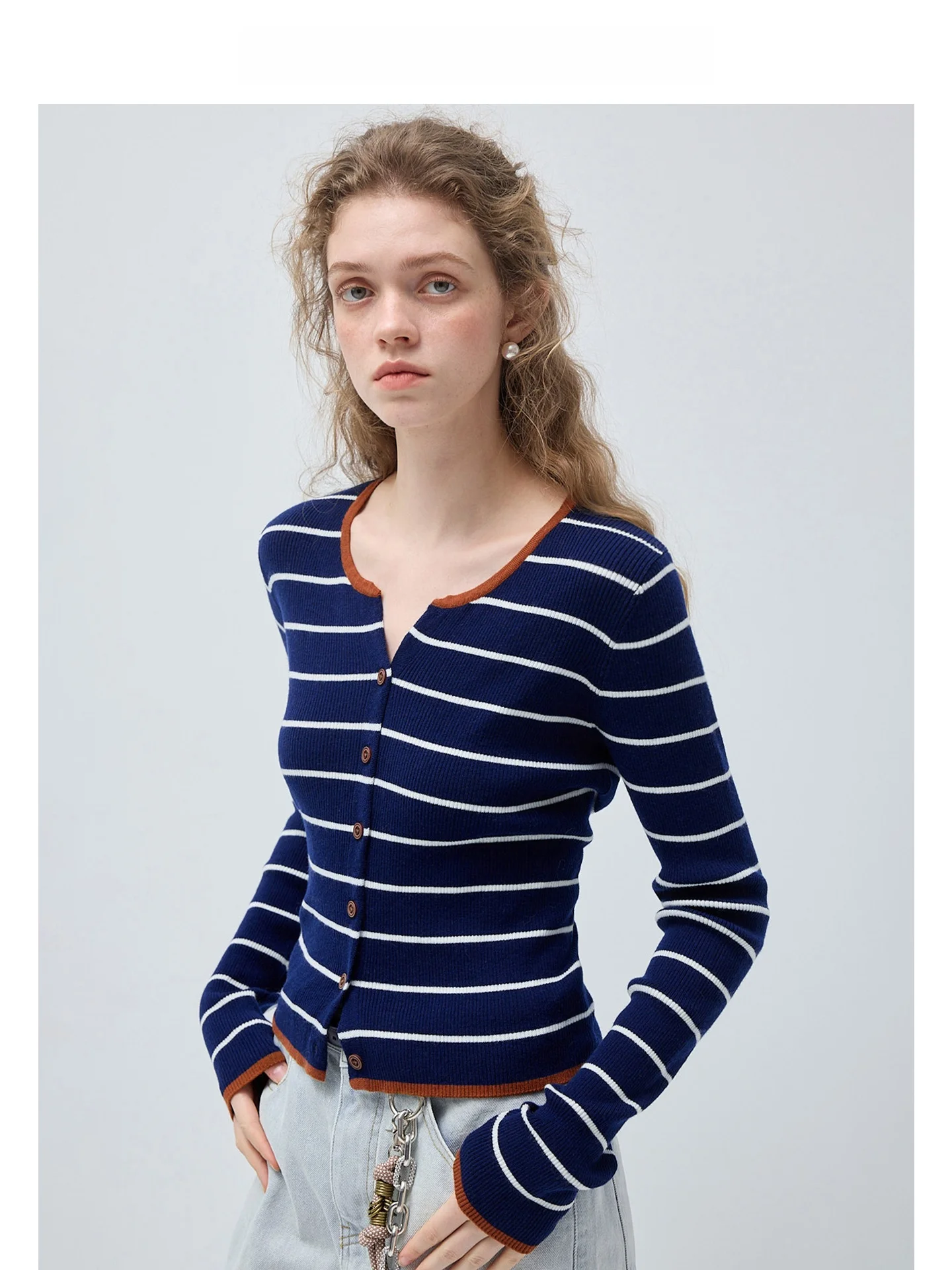 

Vega Chang Striped Woolen Knitted Sweater Women's Faion Spring New Sle Commute Korean Version Slim Fit Long Sve Top