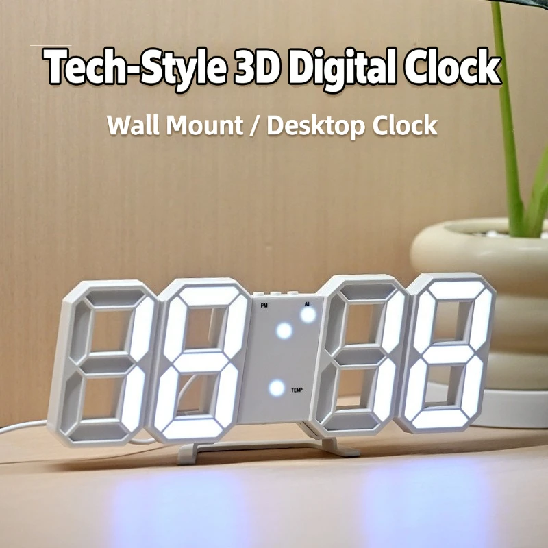 3D LED Digital Wall Clock Glowing Electronic Clock with Night Mode Adjustable Desk & Wall Decor for Bedroom Living Room & Office