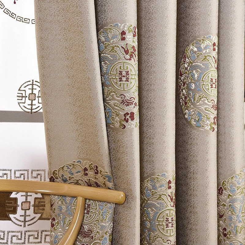 

Chinese Style Curtains for Living Dining Room Bedroom Classical Jacquard Blackout High Precision Finished Product Customization