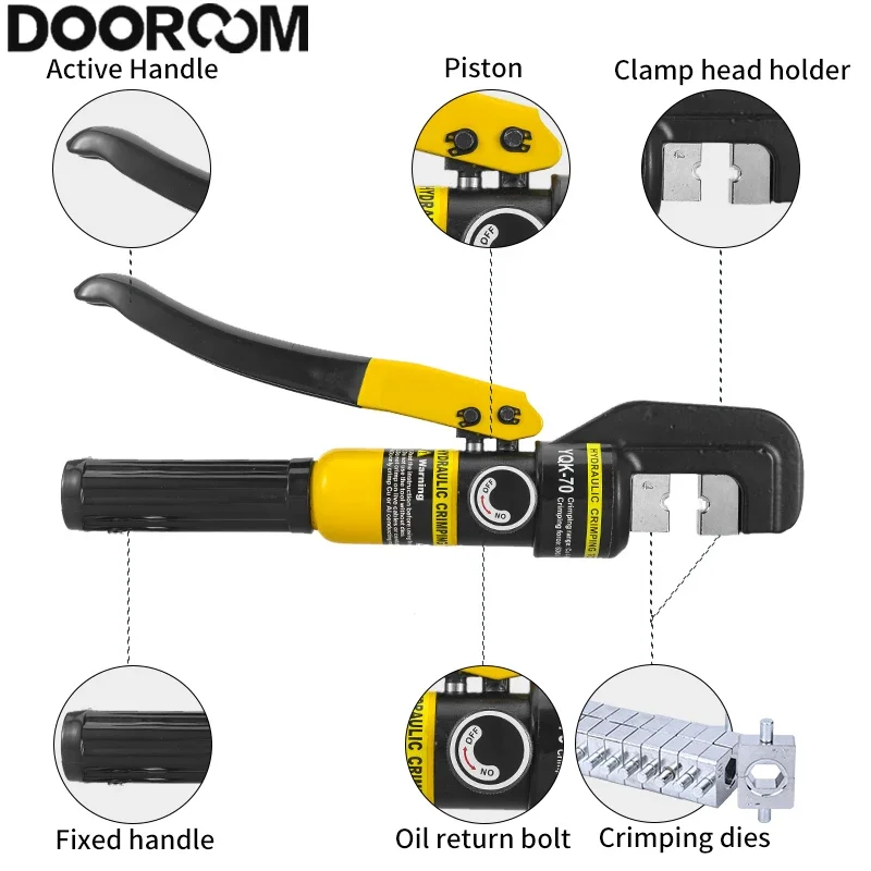 DOOROOM 4-70mm² Manual Hydraulic Crimping Pliers YQK-70 Pressure Home Hydraulic Tools Hydraulic Pliers Cable Terminal Prensa