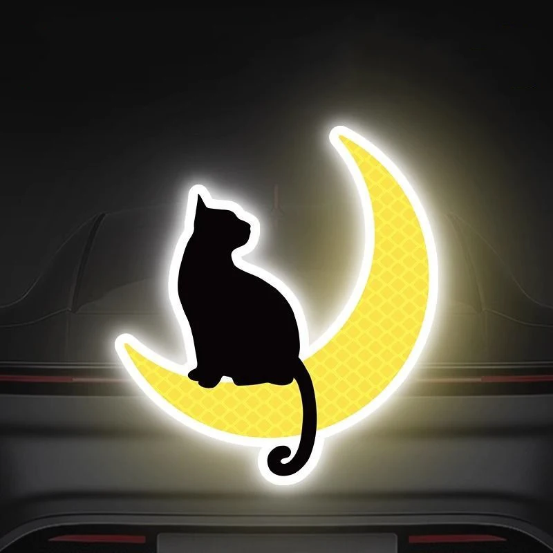 

Black Cat with Moon Reflective Sticker Glow in Dark for Car Body Scratches Cover Scooter Motorcycle Helmet Safety Warning Decal