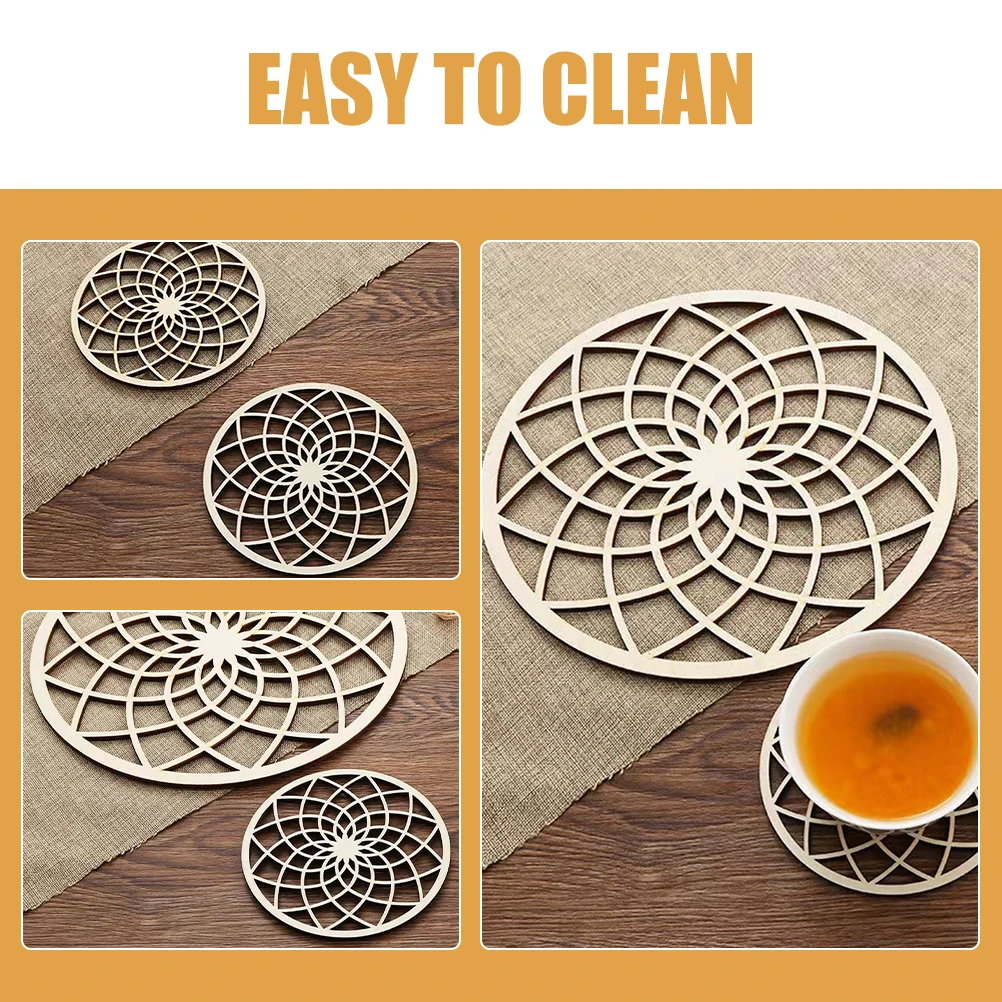 

10 Pcs Wooden Heat Resistant Mats Anti for Hot Pot Pan Bowl 14.5CM Hollow Design Kitchen Tableware Large Wood