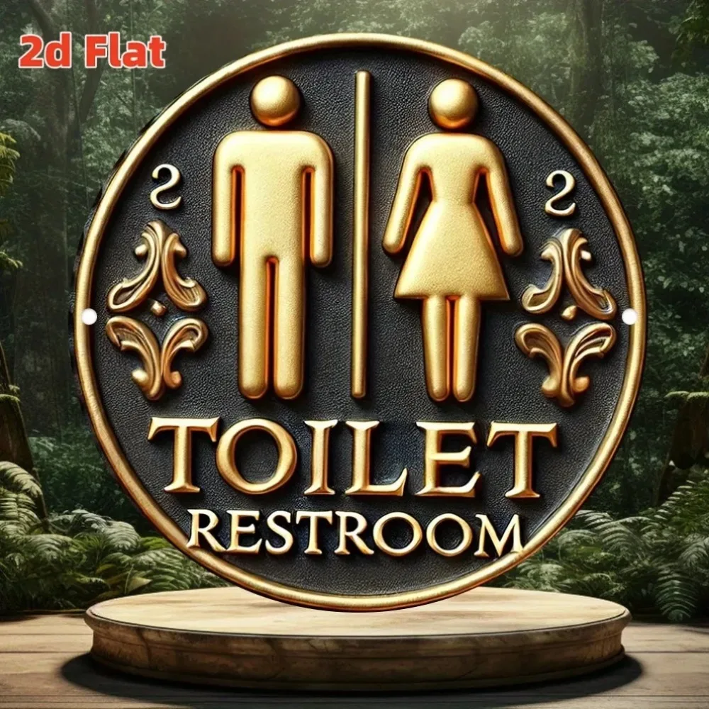 2D Round Metal Restroom Sign Vivid Metal Wall Art Home & Wall Decor for Bars Cafés Clubs Dorms Kitchen Dining Room Decor 1PC