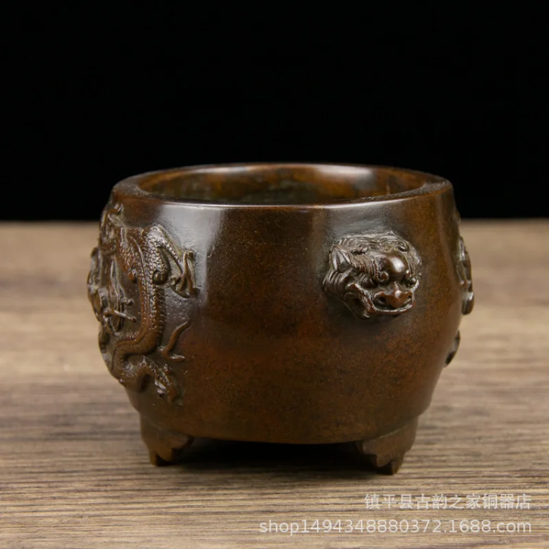 Pure Copper Double Dragon Playing with Pearls Beast Ear Incense Aromatherapy Burner Ornament Office Living Room Shop Desk
