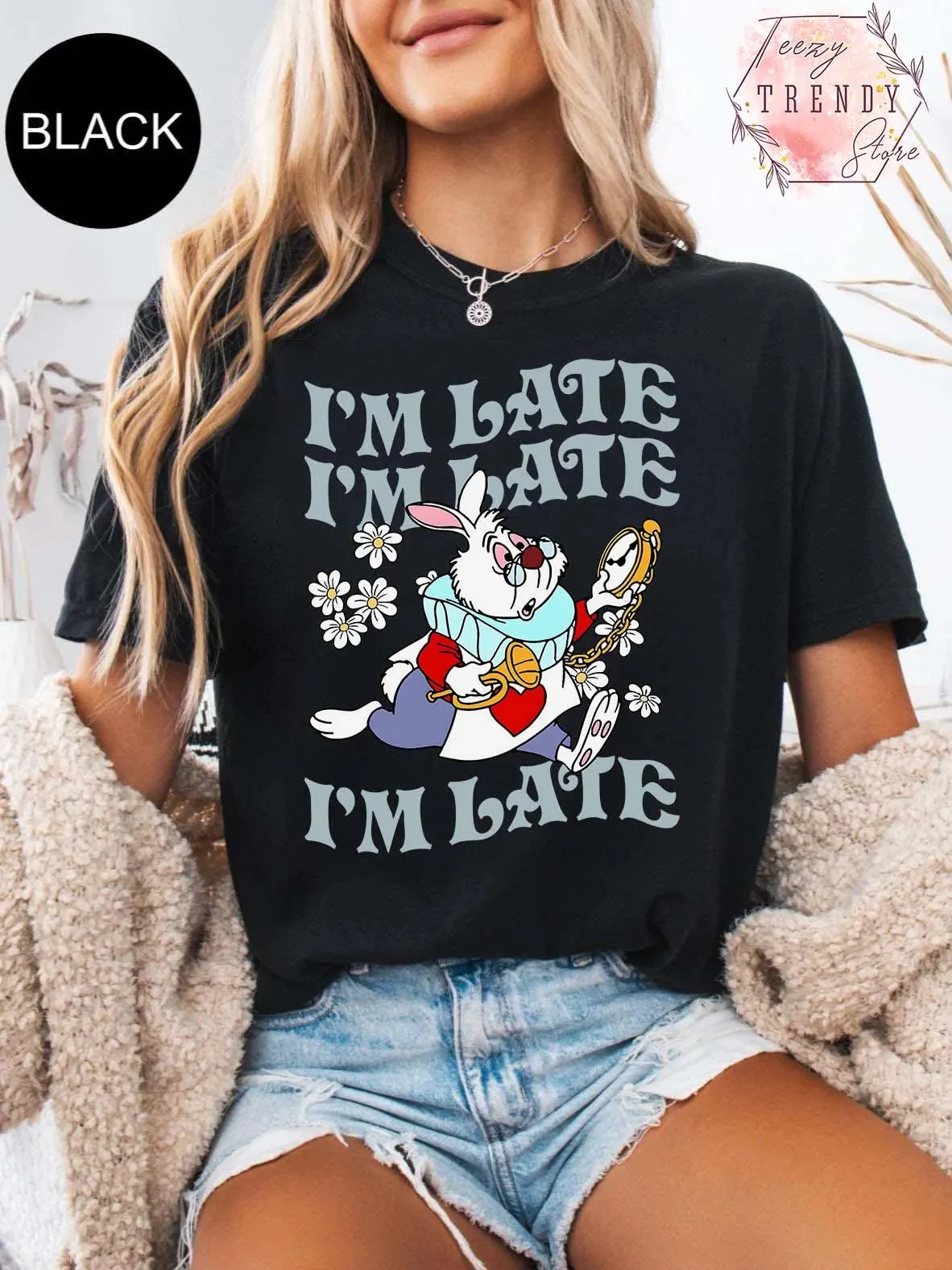 تي شيرت Vintage Disney Alice in Wonderland Characters White Rabbit Watch Company 1951 |   تي شيرت Wdw Disneyland Family Vacation Gift