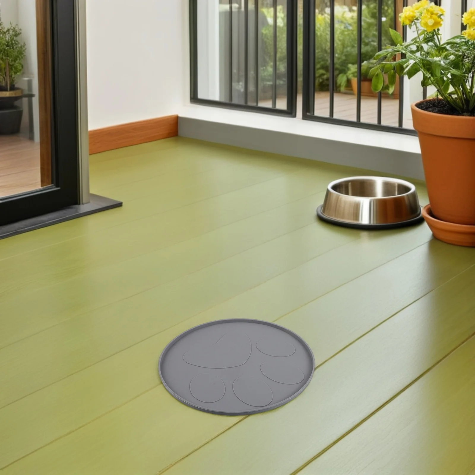 

2pcs Pet Feeding Waterproof Dog Bowl Mat Non-Slip Round Food Mats For Cats Dogs With Paw Print Pattern Slow Eating Aid Easy