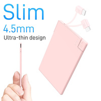 TNTOR 2500mAh Mini Ultra-thin Power Bank Built In Cable Fast Charge Portable External Battery for iphone Samsung Xiaomi