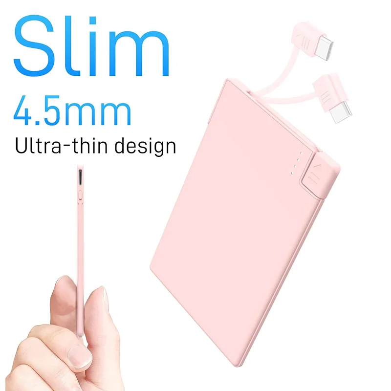 TNTOR 2500mAh Mini Ultra-thin Power Bank Built In Cable Fast Charge Portable External Battery for iphone Samsung Xiaomi