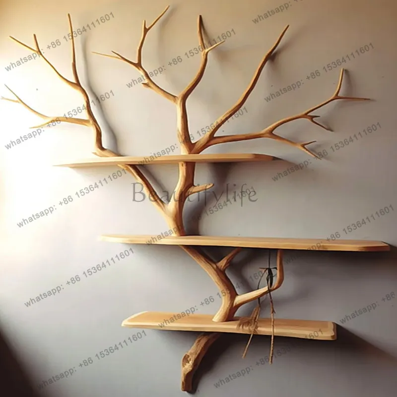 PG Tree Shaped Bookshelf Creative Wall Mounted Display Shelf Small Art Lattice Storage Rack for Home Decor Living Room Bedroom