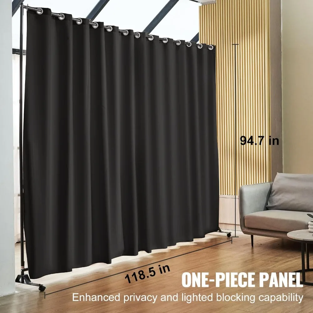 Room Divider, 8 ft x 10 ft Portable Panel Room Divider with Wheels Curtain Divider Stand, Room Divider Privacy Screen