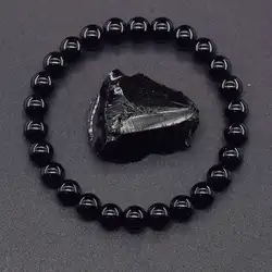 Nature Onyx Bracelet With Stone for Men Natural-Stone Shiny Black Obisidian Handmade-Bracelet Yoga Meditation Jewelry