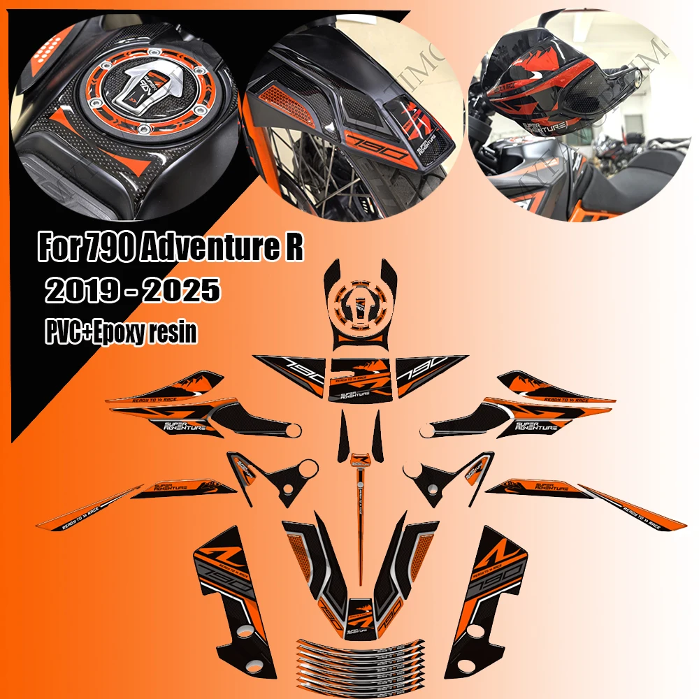 For 790 Adventure R ADV Protector Tank Pad Side Grips Gas Fuel Oil Kit Knee Handguard Handshield Stickers Decals 2019 - 2025