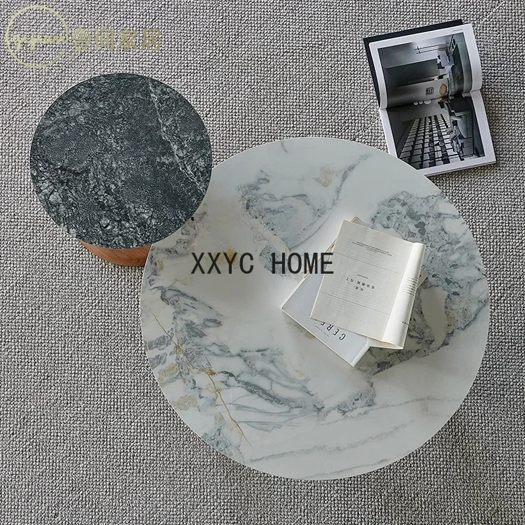 One Home Tavolino rotondo in marmo, pietra, legno massello, squisito, retrò, moderno, nordico