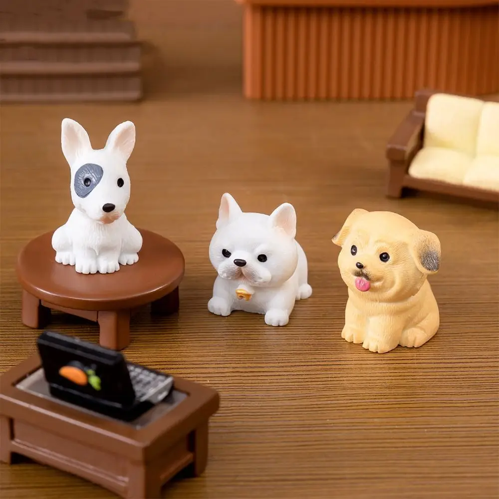 Creative Resin Cute Dog Figurines Miniatures Cartoon Realistic Animal Figurines Handmade Funny Micro Landscape Ornaments Outdoor