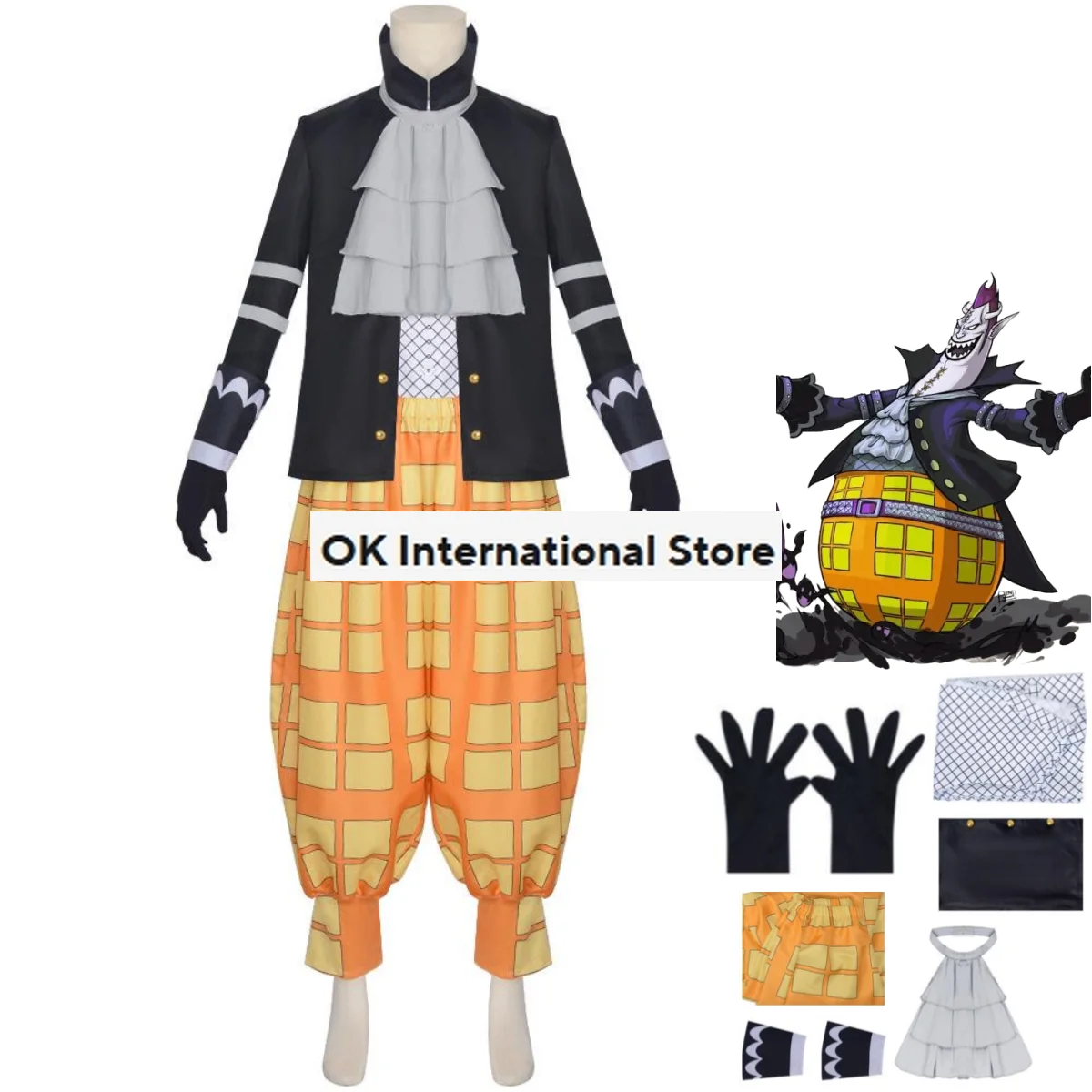 Anime Thriller Barque Gekko Moria Cosplay Costume Oka Shichibukai Kage Kage Nomi Hip Hop Coat Trousers Uniform Man Carnival Suit