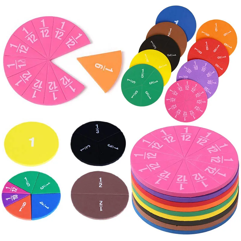 9CM Size Colorful Round Shape Fractions Math Training Disc 9PCS/Pack Fractions Teaching Tools Party Gift School Game Rewards ZYF