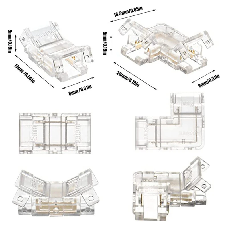 10PCS 2 Pin 8Mm Cob LED Connector Kit Replacement Parts For 8Mm Cob LED Strip Lights