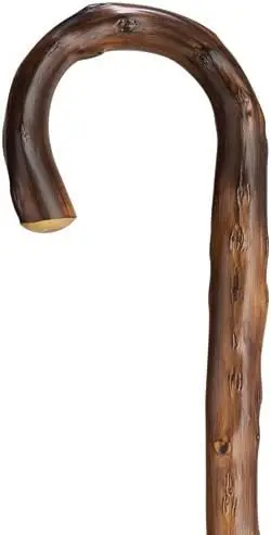 Cane - Men's Congo Men's Crook Handle, geunine Congo Chestnut Wood-scorched, with Natural bark and Natural Taper, 36