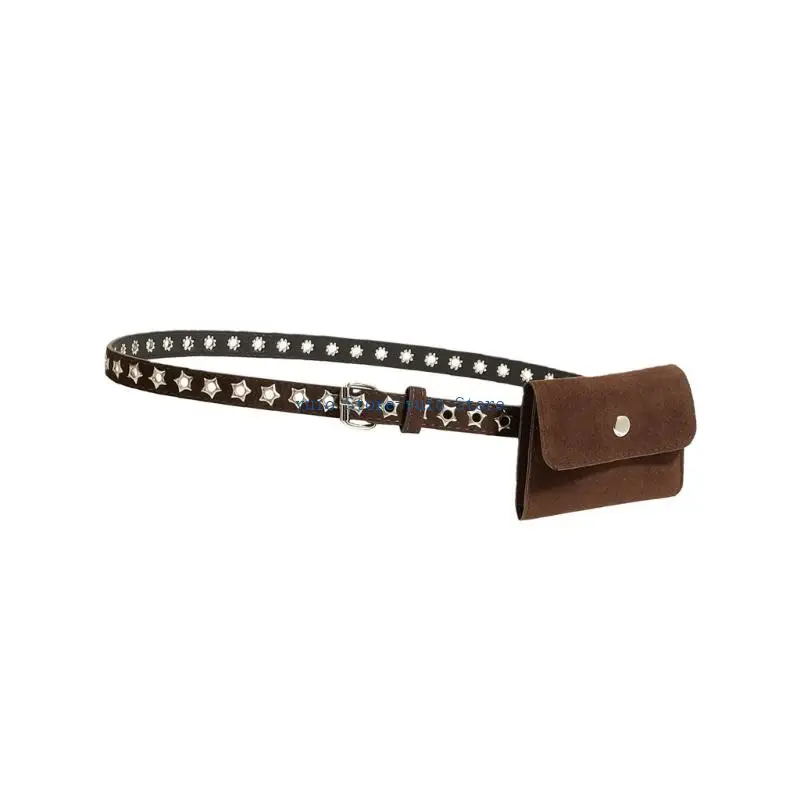 

X7XB Women Thin Waist Belt with Small Wallet Adjustable Large Eyelet Waist Pack Belt