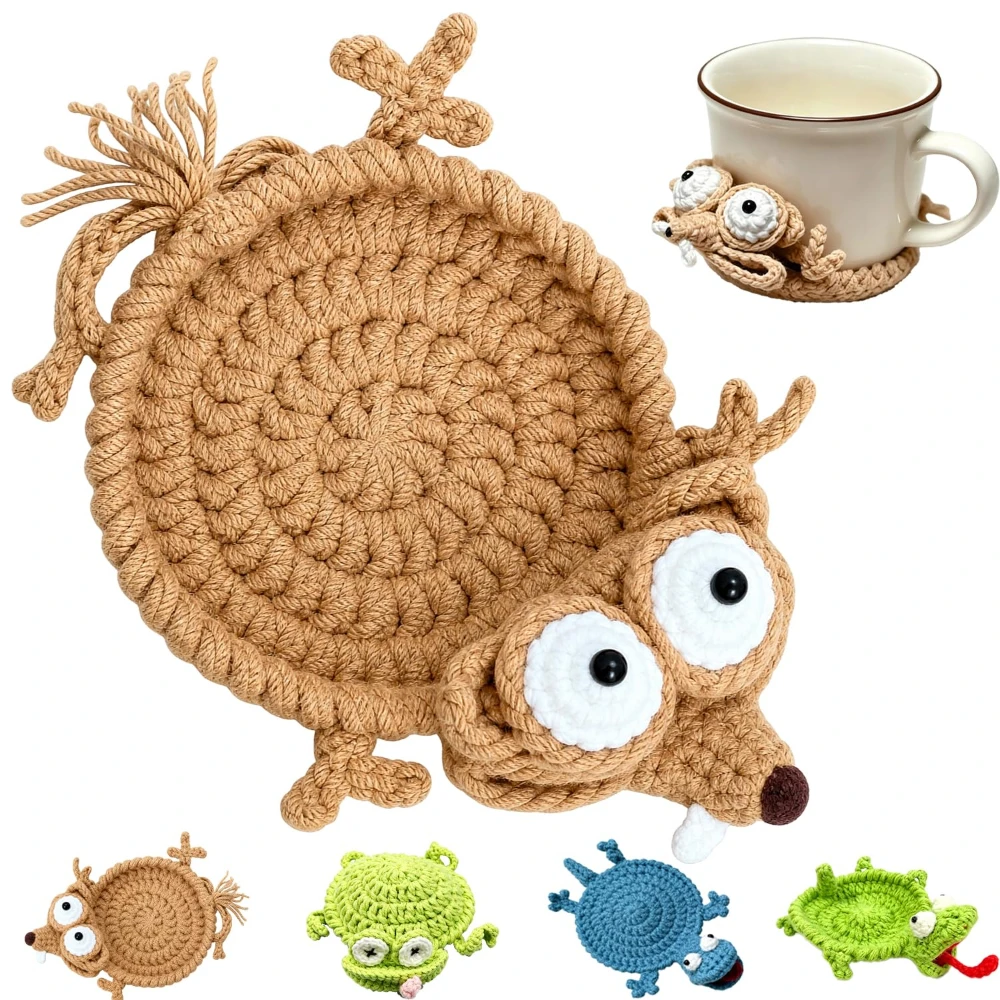 Handmade Crochet Animal Coaster 3D Lizard Squirrel Creative Desk Decor for Home Table Tea Coffee Decoration Coffee Mat Gift Use