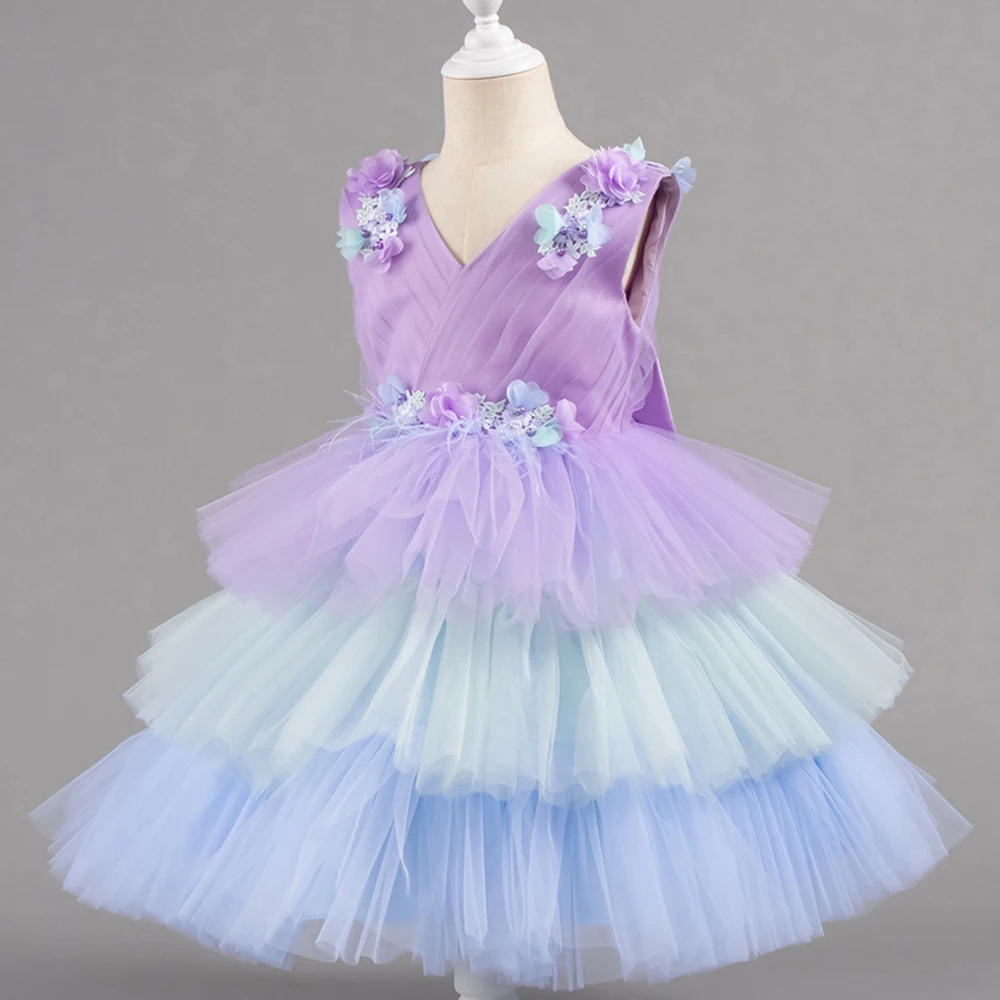 HETISO Summer Sleeveless Tutu Mesh Dress for Girls Baby Girl Casual Party Princess Gown Flower Girls Clothes 1-6 Years