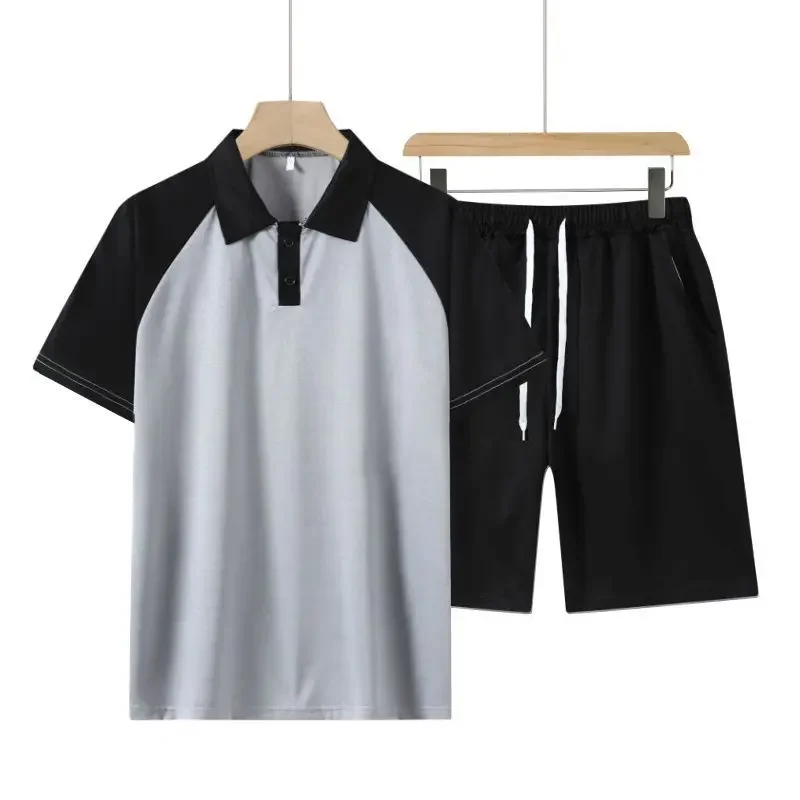 

Summer Men POLO Shirt Short Sleeve Shorts Two Sets Color Contrast Lapel Casual Sportswear Simple Breathable Anti-wrinkle Suits